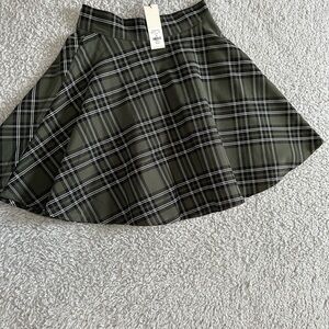 Francesca's Collections Plaid Skater Skirt in Green and Black